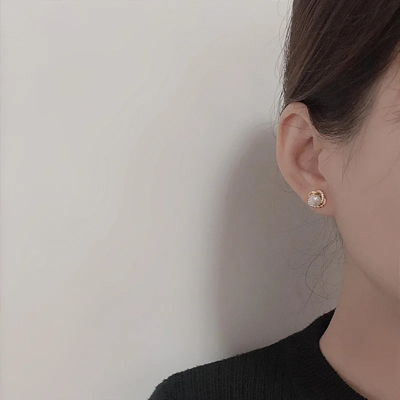 Gioielli in oro 14k di lusso Orecchini in oro reale Zircone Perla Twist Orecchini a bottone di lusso per le donne Brincos Pendientes Bijoux