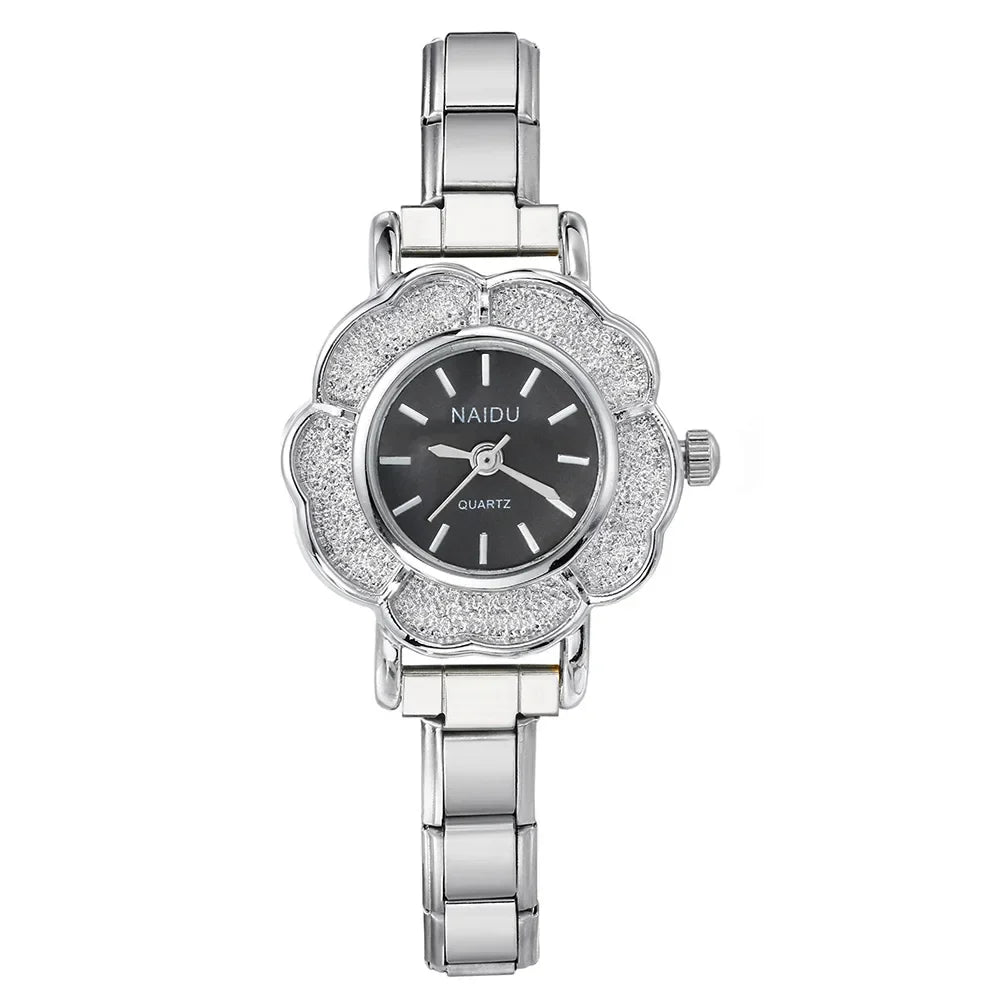 Orologi al quarzo da donna con intarsio floreale in zirconio, design chic di lusso, cinturino in acciaio inossidabile, regalo di compleanno per lei