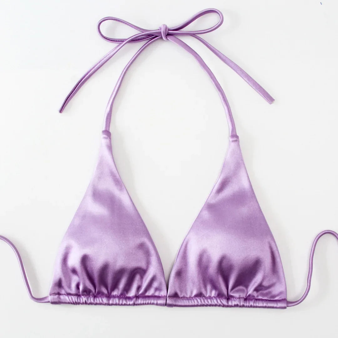 Sexy 13 colori Halter Satin Bikini brasiliano Donna Costumi da bagno Costume da bagno femminile Bikini a due pezzi Bagnante Costume da bagno Swim V4966