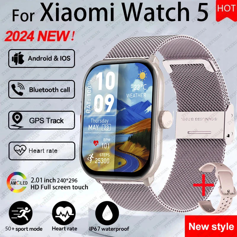 Per Xiaomi Watch 5 Smart Watch da uomo HD AMOLED schermo frequenza cardiaca chiamate Bluetooth localizzazione GPS Smartwatch sportivo impermeabile da donna