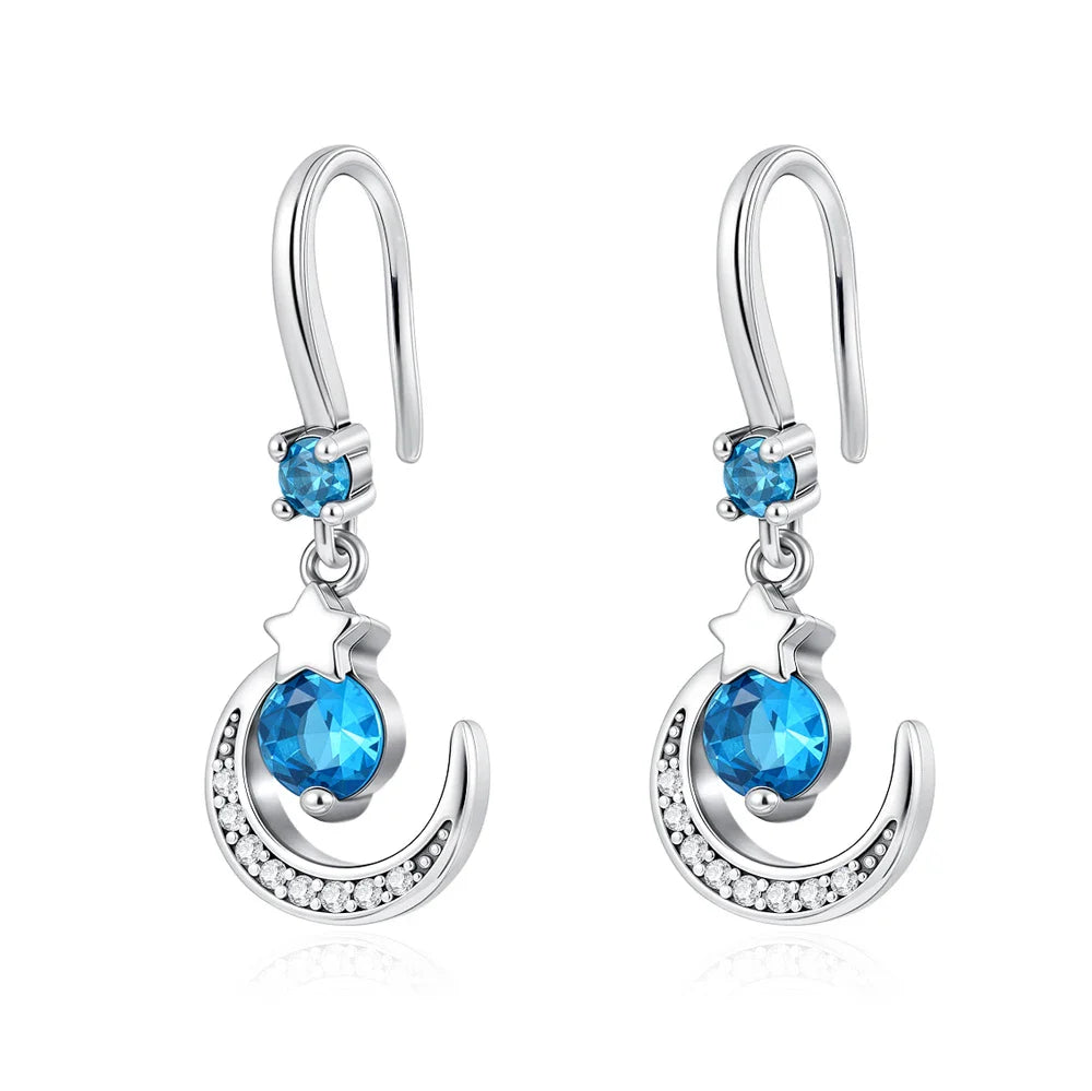 2025 Orecchini a cerchio in cristallo per le donne Orecchini gioielli Farfalla rosa Bule Moon Star Orecchini originali in argento sterling 925