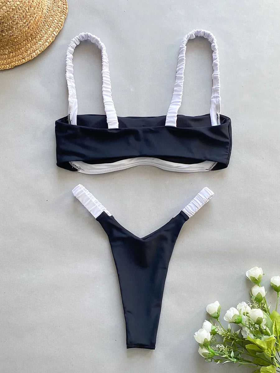 Splicing Micro Perizoma Bikini Donna Costumi da bagno a fascia Costume da bagno femminile Bikini a due pezzi Costume da bagno con taglio alto Swim Lady