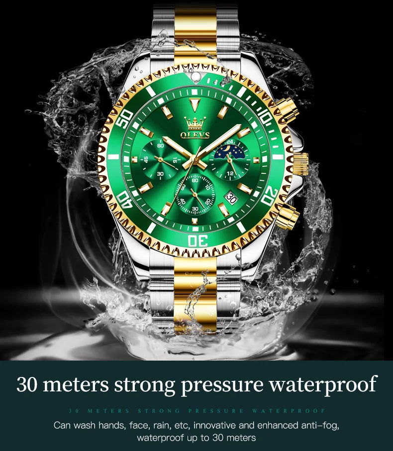 OLEVS Orologi da uomo Orologio di lusso delle migliori marche da uomo Cronografo originale impermeabile in acciaio inossidabile Fasi lunari Data Quadrante Rota