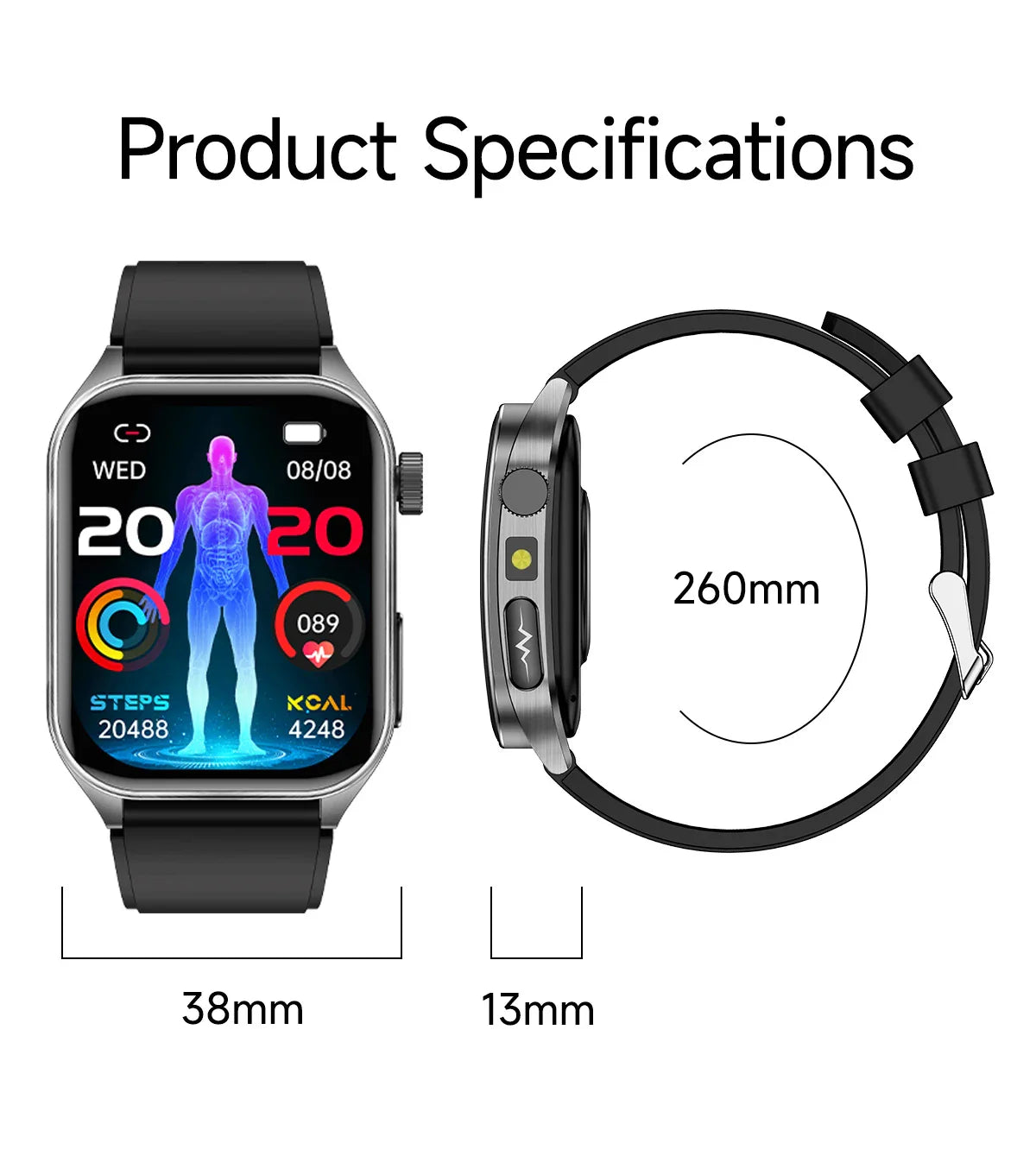 2026 Nuovo 650nm Terapia Laser Grassi nel sangue Acido urico Pressione sanguigna Smart Watch ECG + PPG Preciso Monitor di salute Smartwatch per gli uomini