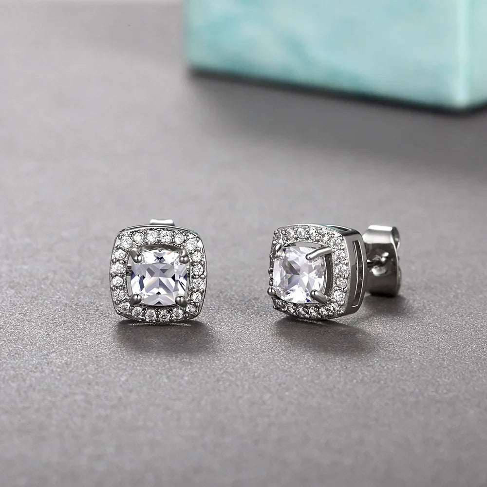 ZAKOL Classic White Square CZ Orecchini Della Stud Per Le Donne Squisite Rotondo Cubic Zirconia Cristallo Orecchini Regalo