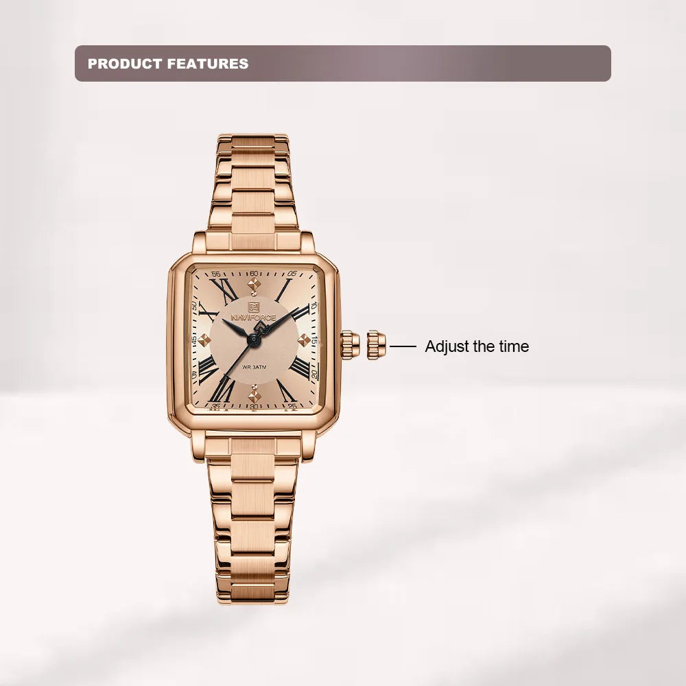 NAVIFORCE Orologio da donna alla moda per donna Orologio da polso da donna casual impermeabile al quarzo in acciaio inossidabile da regalare alla fidanzata 2025