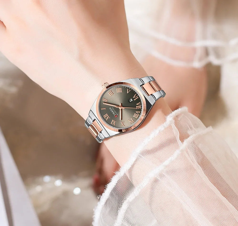 CURREN Orologio da donna, Orologi da donna, Orologi da donna, Abito alla moda impermeabile Bracciale in acciaio inossidabile Orologi analogici Data