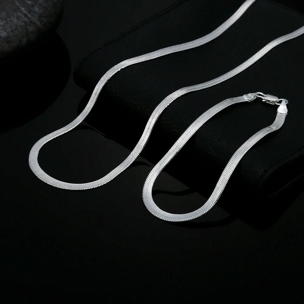 Set di collane con bracciale a catena in argento sterling 925 da 4 mm per donna uomo set di gioielli da sposa per feste di moda regali