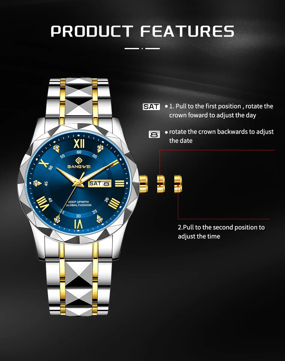 BANGWEI Orologio da donna elegante e lussuoso al quarzo, orologio da polso classico e semplice in acciaio inossidabile, con data automatica, impermeabile, con diamanti
