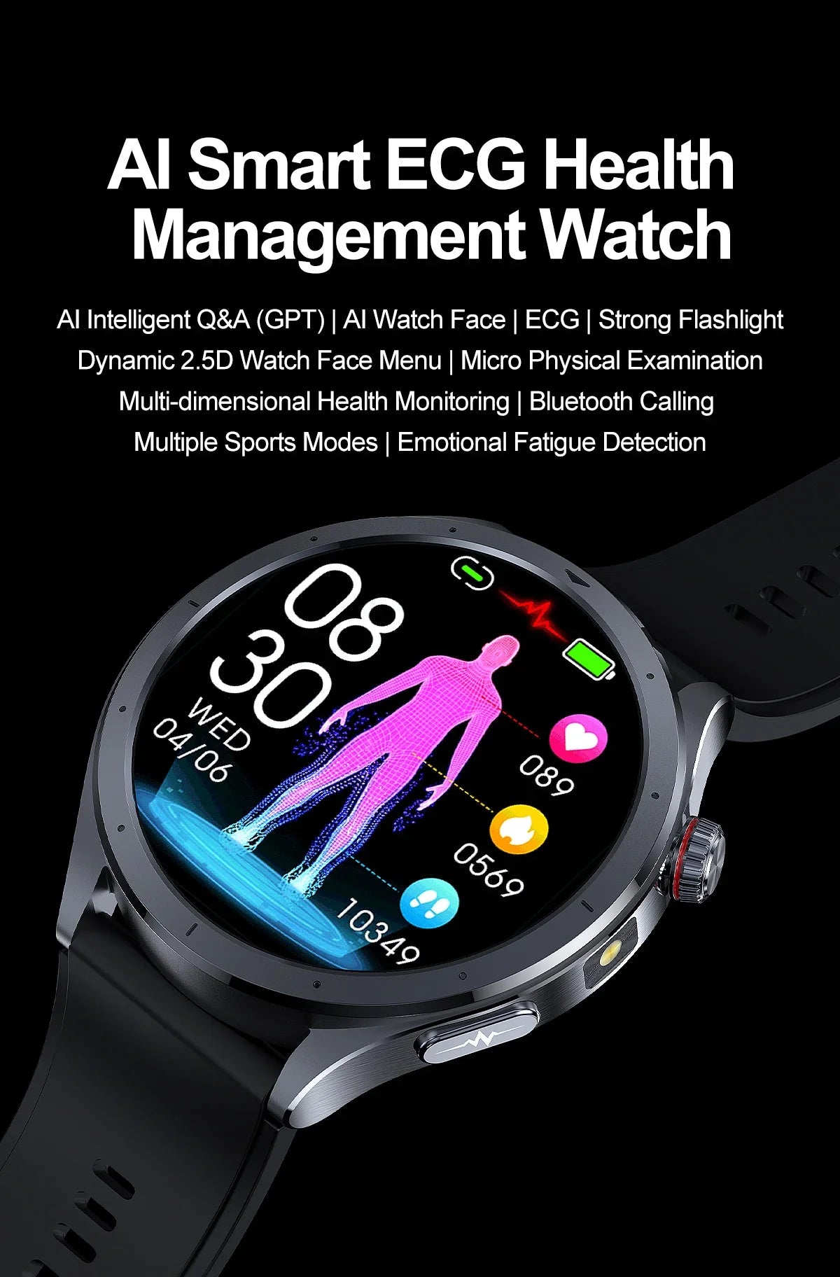 Nuovo Smartwatch 2026 per Analisi del Grasso Corporeo, ECG+PPG, Acido Urico, Pressione Sanguigna, Ossigeno nel Sangue, Orologio con Chiamate per Uomini e Donne