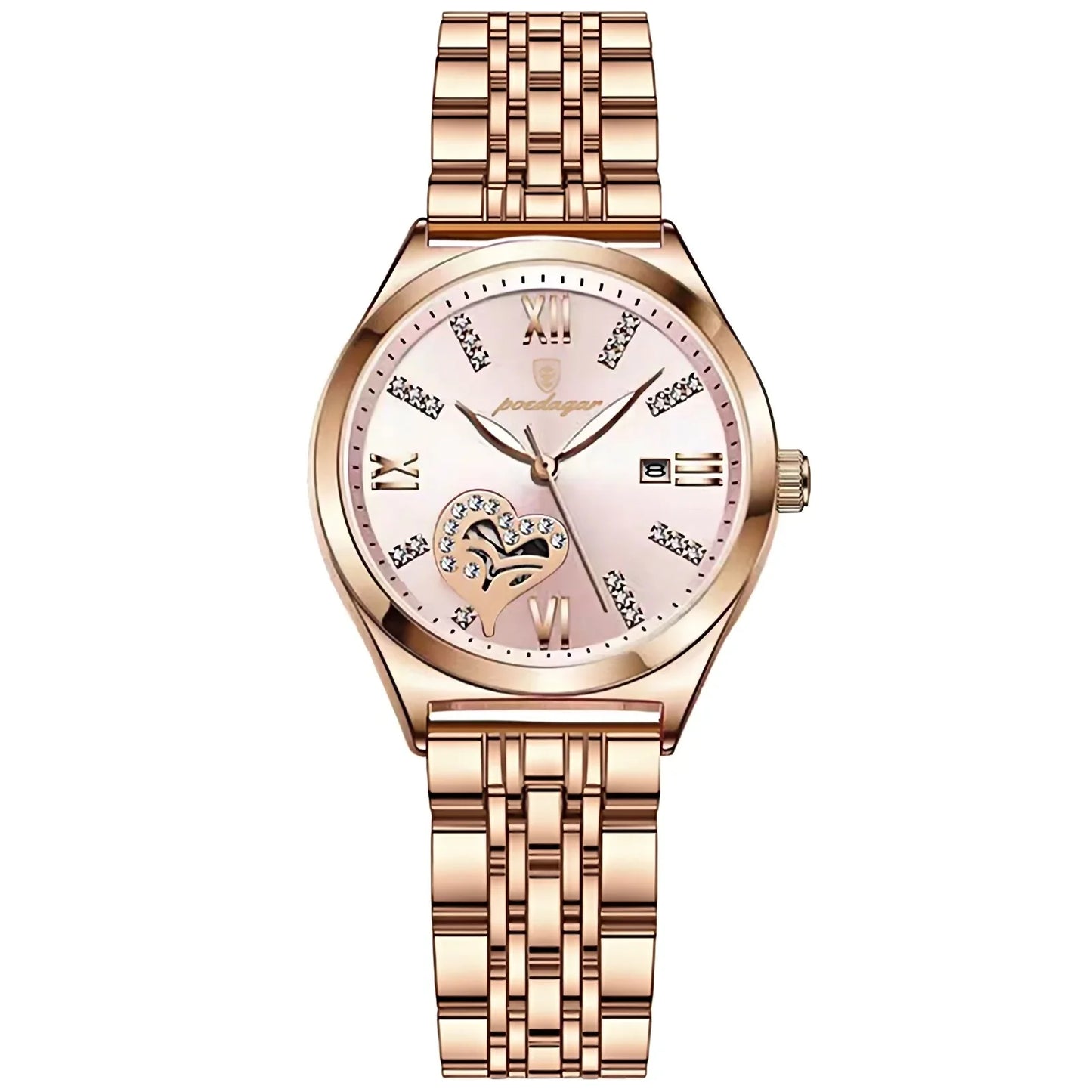 POEDAGAR Orologi di lusso da donna Orologio da donna impermeabile con data luminosa in acciaio inossidabile Orologio da polso da donna al quarzo alla moda elegante