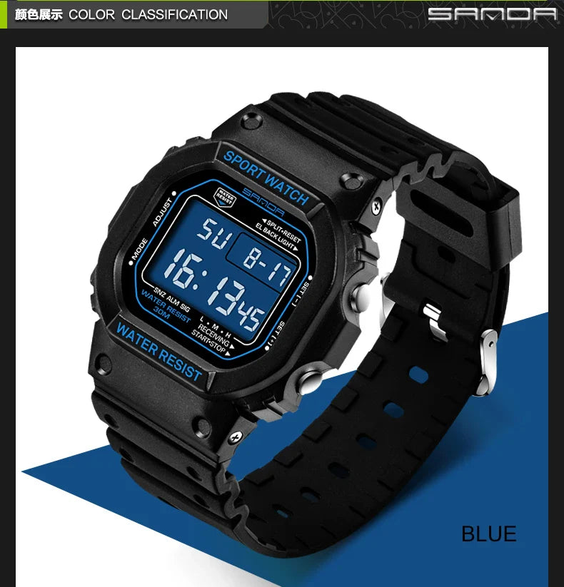 SANDA G Style LED Orologio digitale Unisex Antiurto Impermeabile Orologi sportivi Ragazzo Ragazza Cronometro Orologio elettronico a LED militare