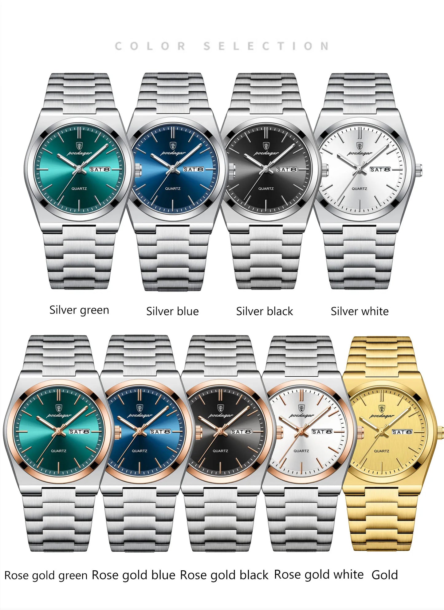 POEDAGAR Orologi da uomo di lusso Impermeabile luminoso Data Settimana Orologio da uomo in acciaio inossidabile Moda casual Orologio da polso da uomo al quarzo Reloj