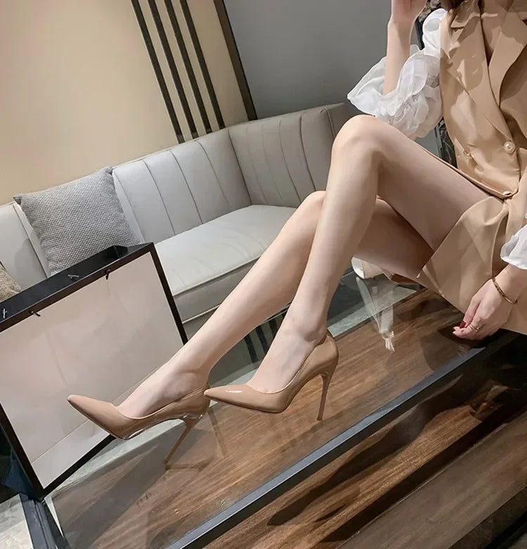 7cm Black Red Sole High Heels Spring Pointed Toe Stiletto Heel Sexy Shiny Single Shoes Fashion Patent Leather Women's Shoes