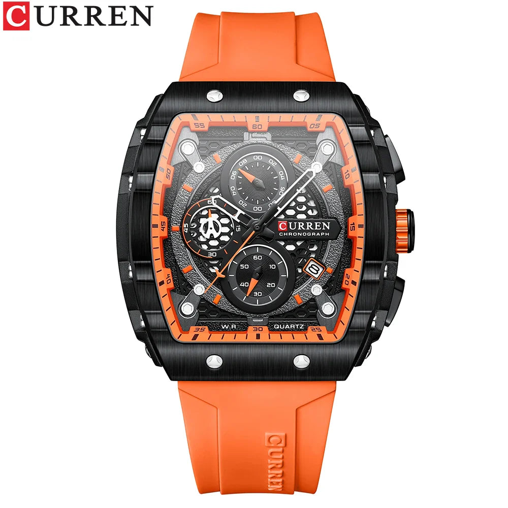 CURREN Orologio da uomo alla moda, marchio unico, design quadrato, lusso, nastro sportivo al quarzo, orologi da uomo impermeabili