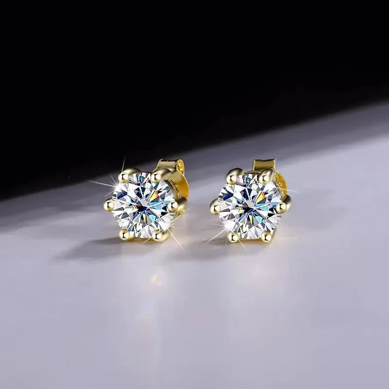 Orecchini a lobo QMSHR con moissanite da 0,5-2 carati, placcati oro giallo 18K, in argento 925, per matrimonio, gioielli da donna e uomo con certificato GRA