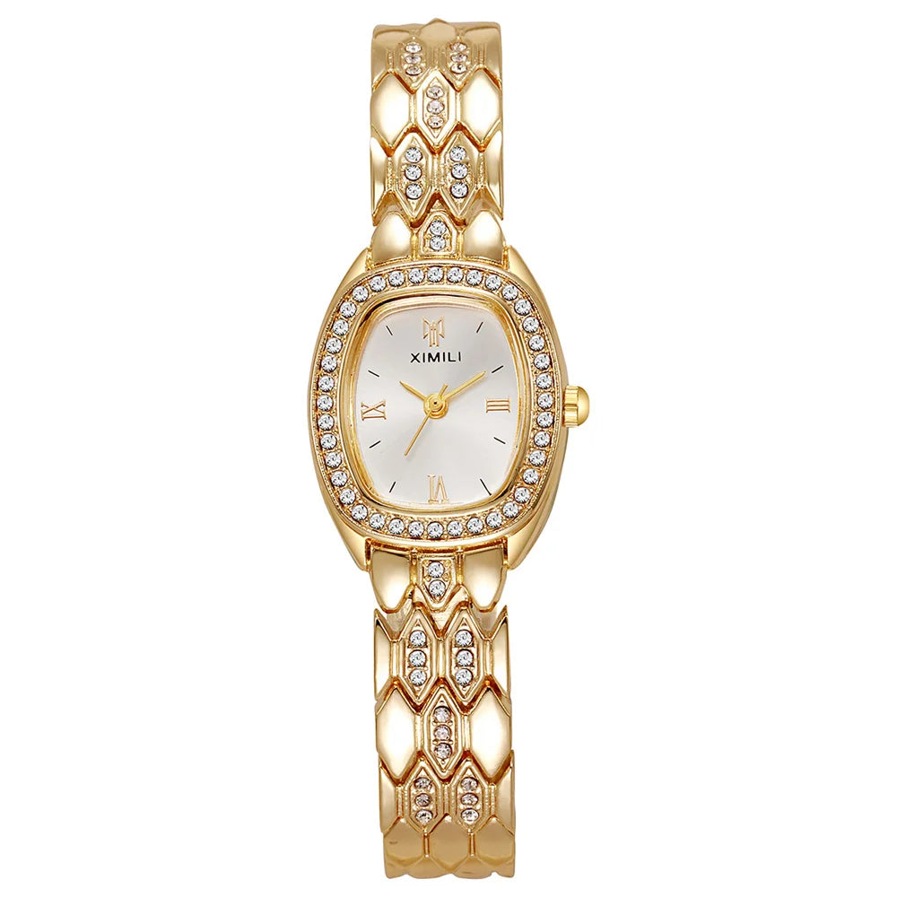Orologio al quarzo moda donna placcato oro di lusso Semplice cinturino con fibbia di qualità per orologio da lavoro in acciaio inossidabile a forma di botte di Roma