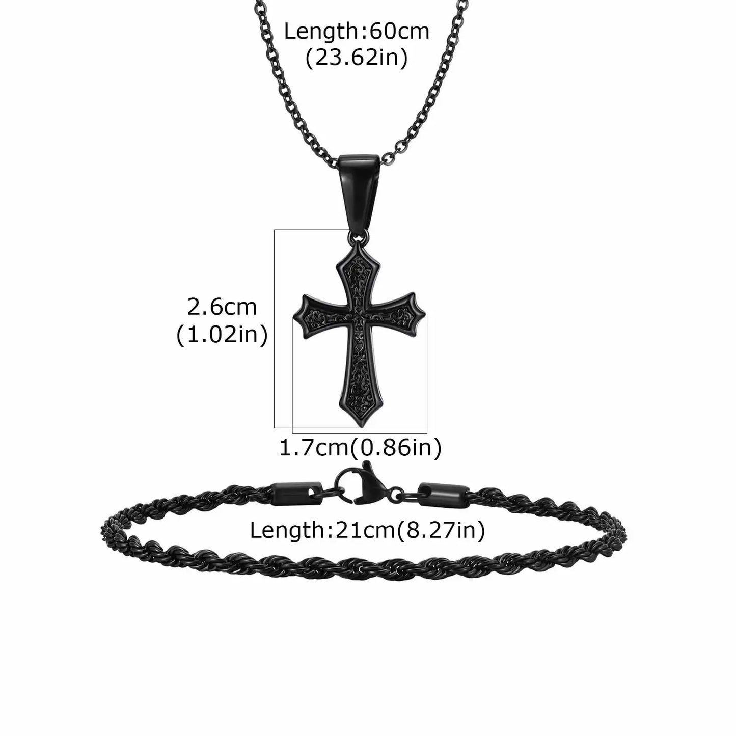 Vnox Set di 2 Pezzi Collana con Ciondolo e Bracciale da Uomo, Set di Gioielli in Acciaio Inossidabile Colore Nero Oro Argento, Regali di Gioielleria alla Moda