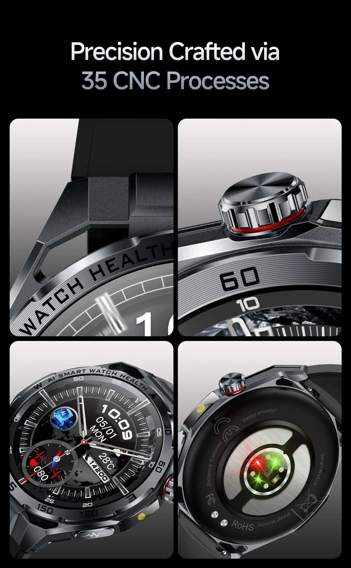 Nuovo Smartwatch 2026 con Analisi del Grasso Corporeo ECG+PPG, Acido Urico, Pressione Sanguigna, Ossigeno nel Sangue, Chiamate Bluetooth, Orologio Sportivo Intelligente per Uomini e Donne