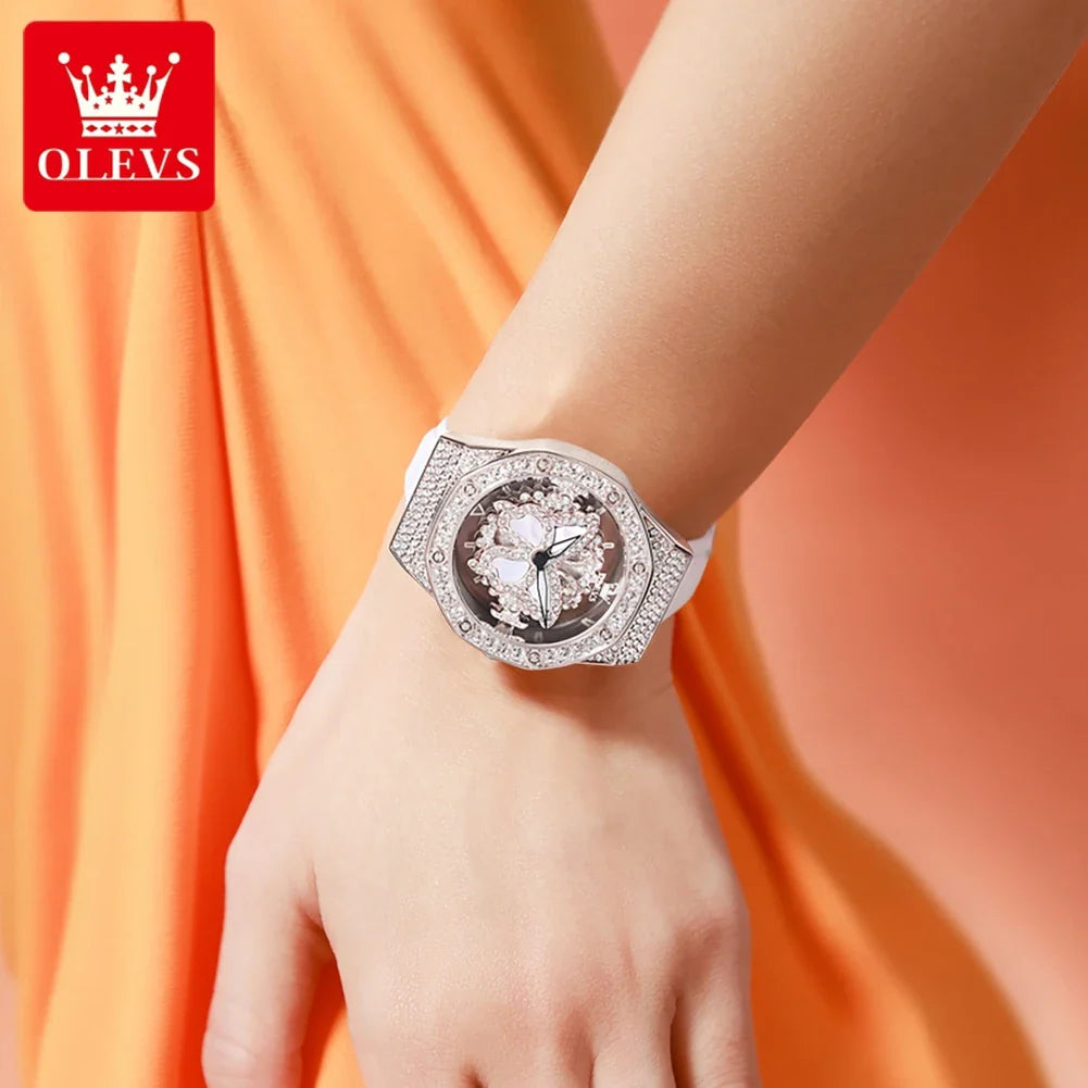 OLEVS 9996 Orologio Elegante di Lusso da Donna, Orologio al Quarzo Scheletrato, Impermeabile, con Quadrante Luminoso e Diamanti, Regalo Originale