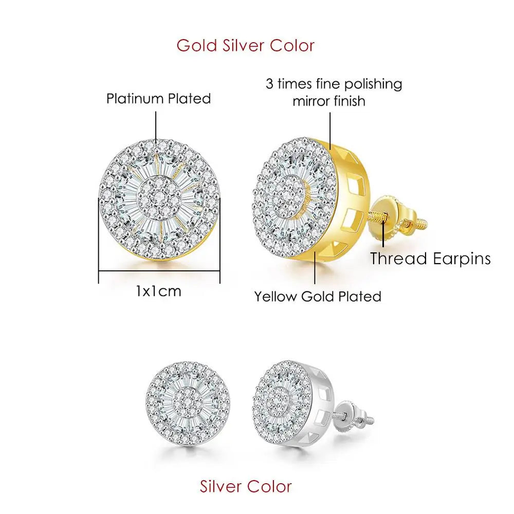 Rock Hip Hop ghiacciato orecchino a perno per uomo uomo Set completo zircone oro Piercing accessori per l'orecchio Punk Hippie Trend gioielli Dropship