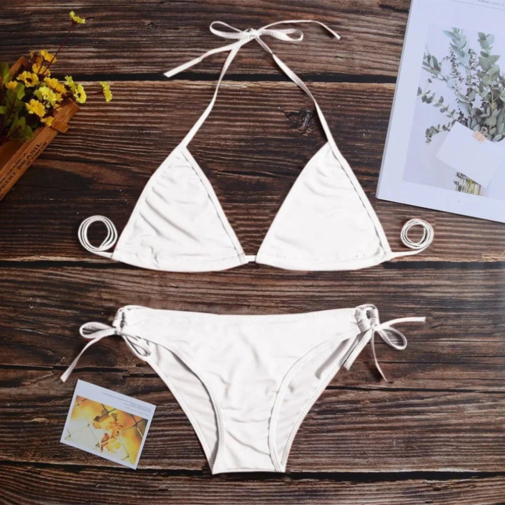 Costume da bagno bikini sexy da donna con perizoma, modello brasiliano con lacci, per l'estate e le vacanze al mare