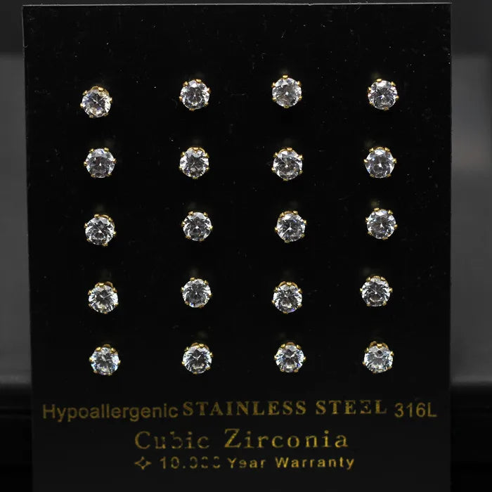 LUXUSTEEL 10 paia/set 3-10mm Orecchini in cristallo bianco trasparente per donna uomo Acciaio inossidabile Zircone CZ Piercing all'orecchio all'ingrosso
