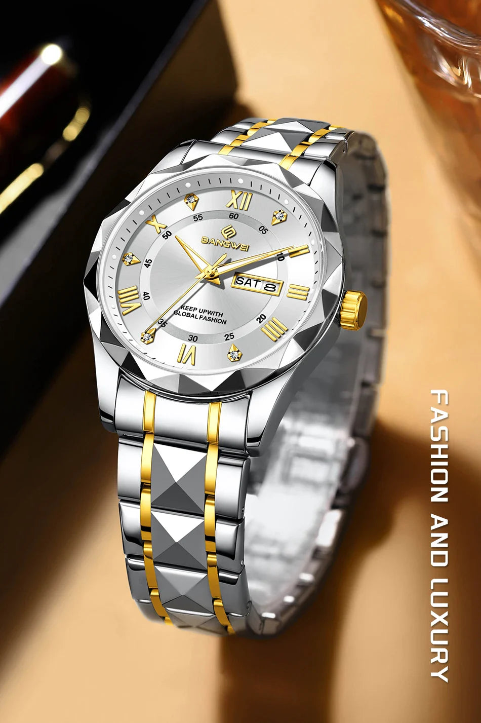 BANGWEI Orologio da donna Orologio di moda classico elegante di lussoBusiness Casual Data Orologi da donna al quarzo luminoso impermeabile in acciaio inossidabile