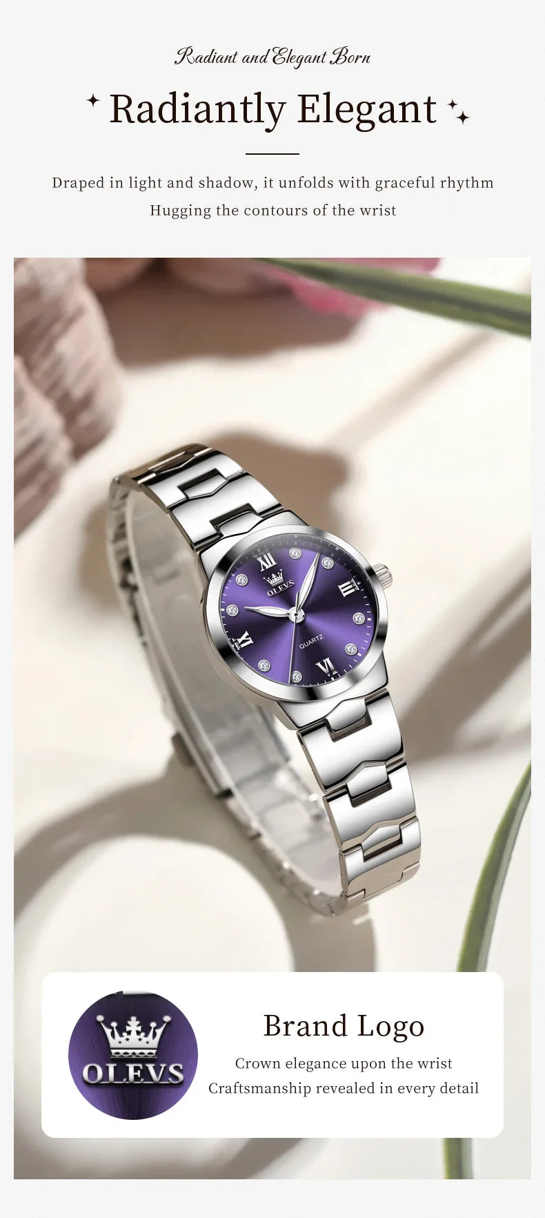 OLEVS Orologio da donna Elegante orologio al quarzo alla moda in acciaio inossidabile impermeabile luminoso da donna con confezione regalo Reloj 3735