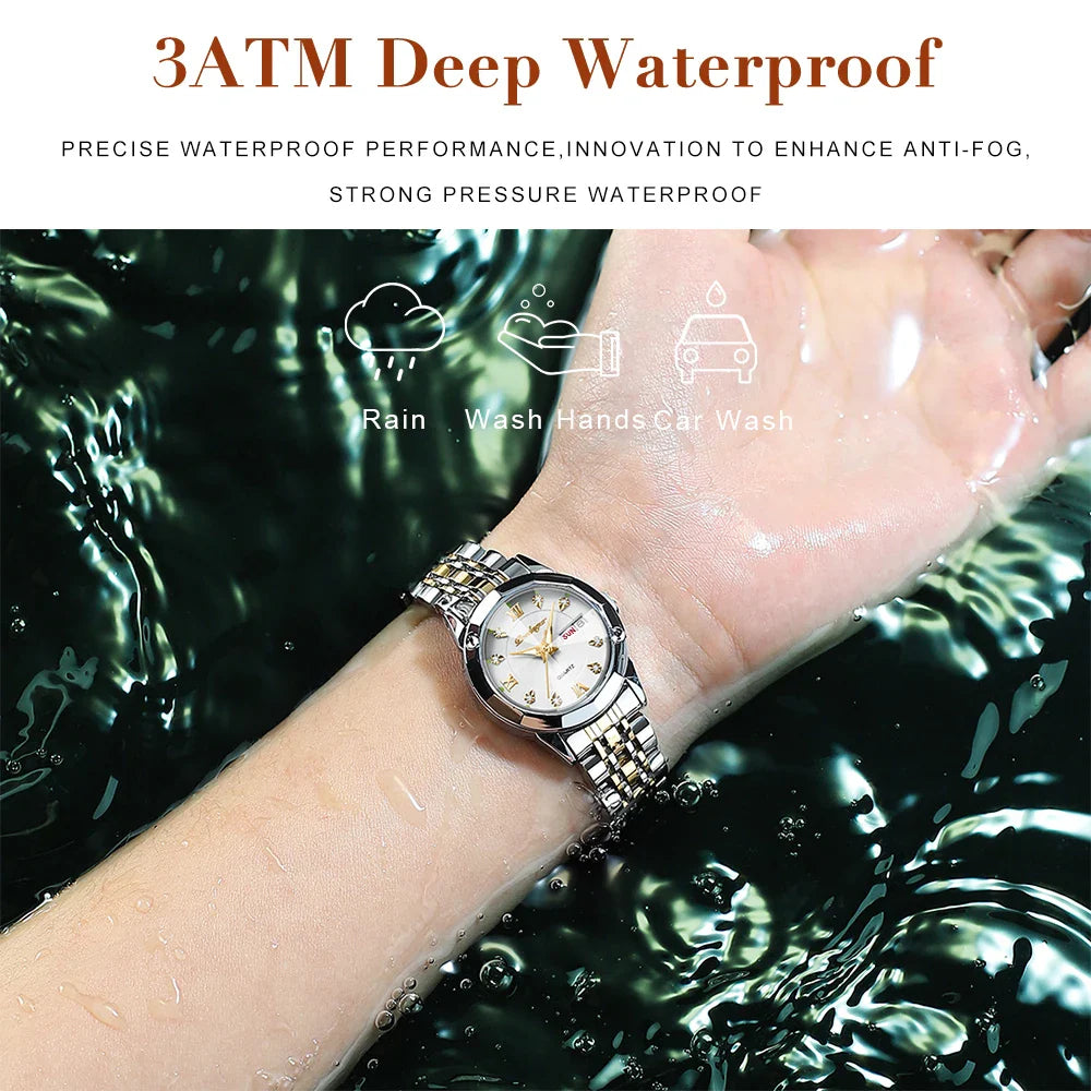 POEDAGAR orologi da donna di marca di lusso impermeabile luminoso data settimana orologio al quarzo per donna orologio da donna di moda in acciaio inossidabile
