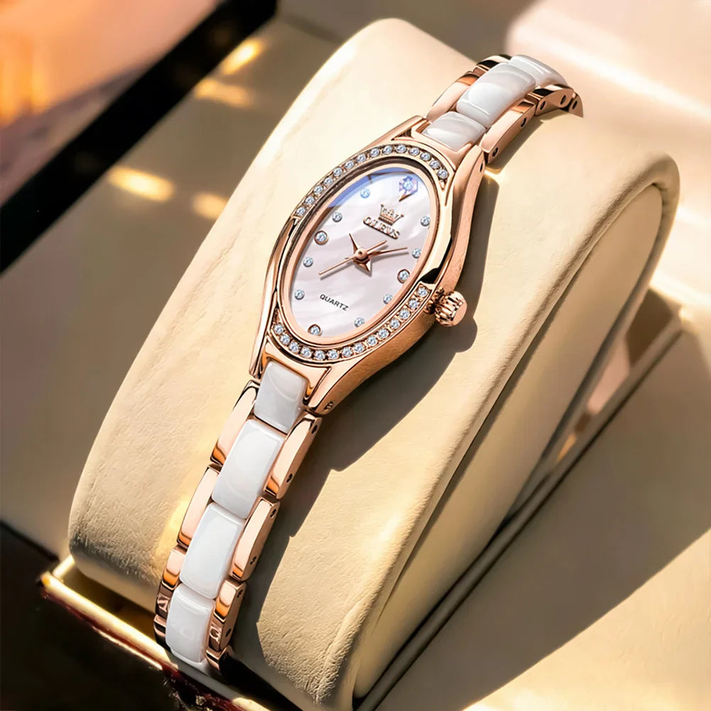 OLEVS 7131 Orologio da Donna Elegante con Movimento al Quarzo, Cinturino in Porcellana, Impermeabile 30m, Quadrante con Diamanti, Orologio alla Moda per Donne
