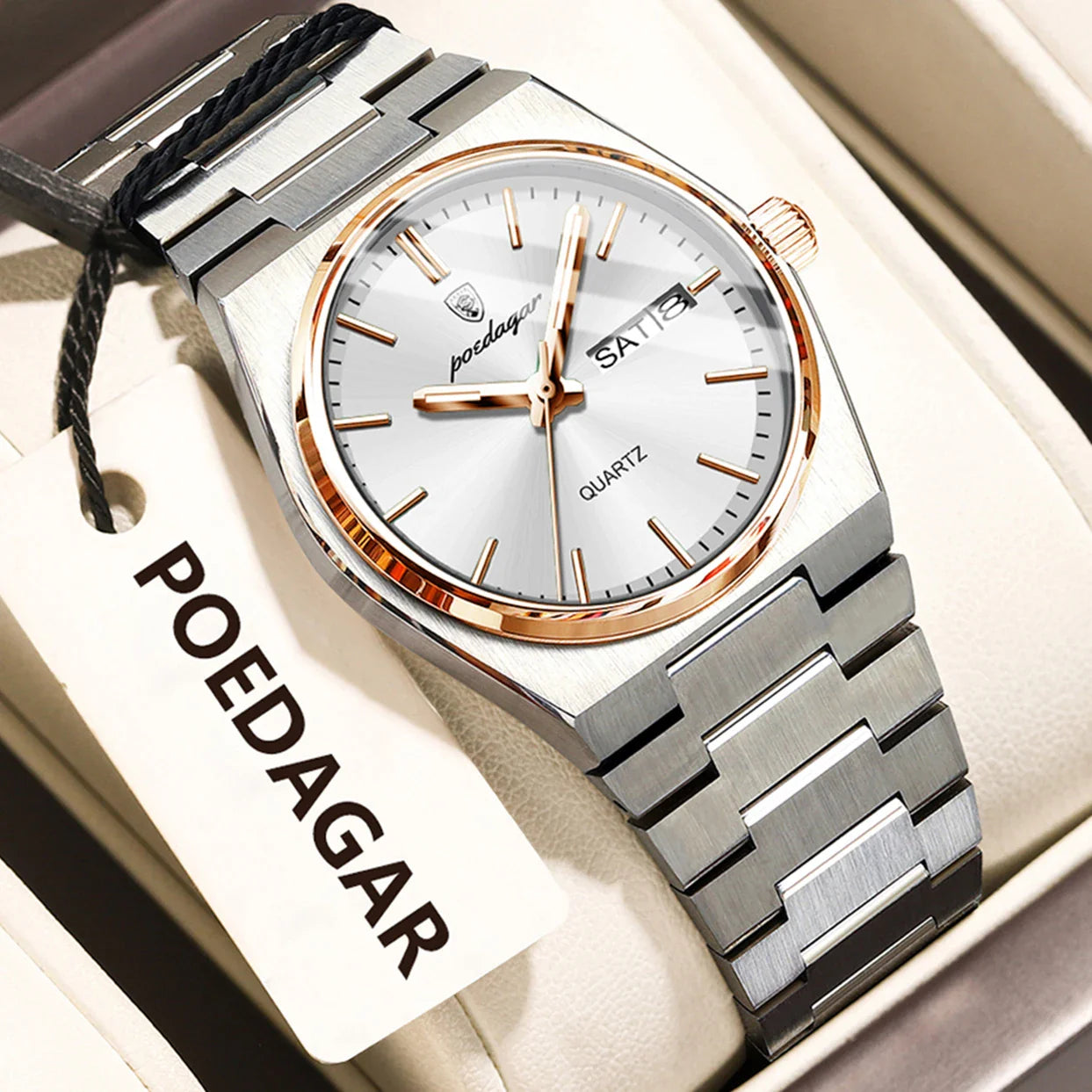 POEDAGAR Orologio da donna alla moda Orologio da polso da donna di lusso luminoso impermeabile in acciaio inossidabile Data settimana Orologi al quarzo da donna Reloj