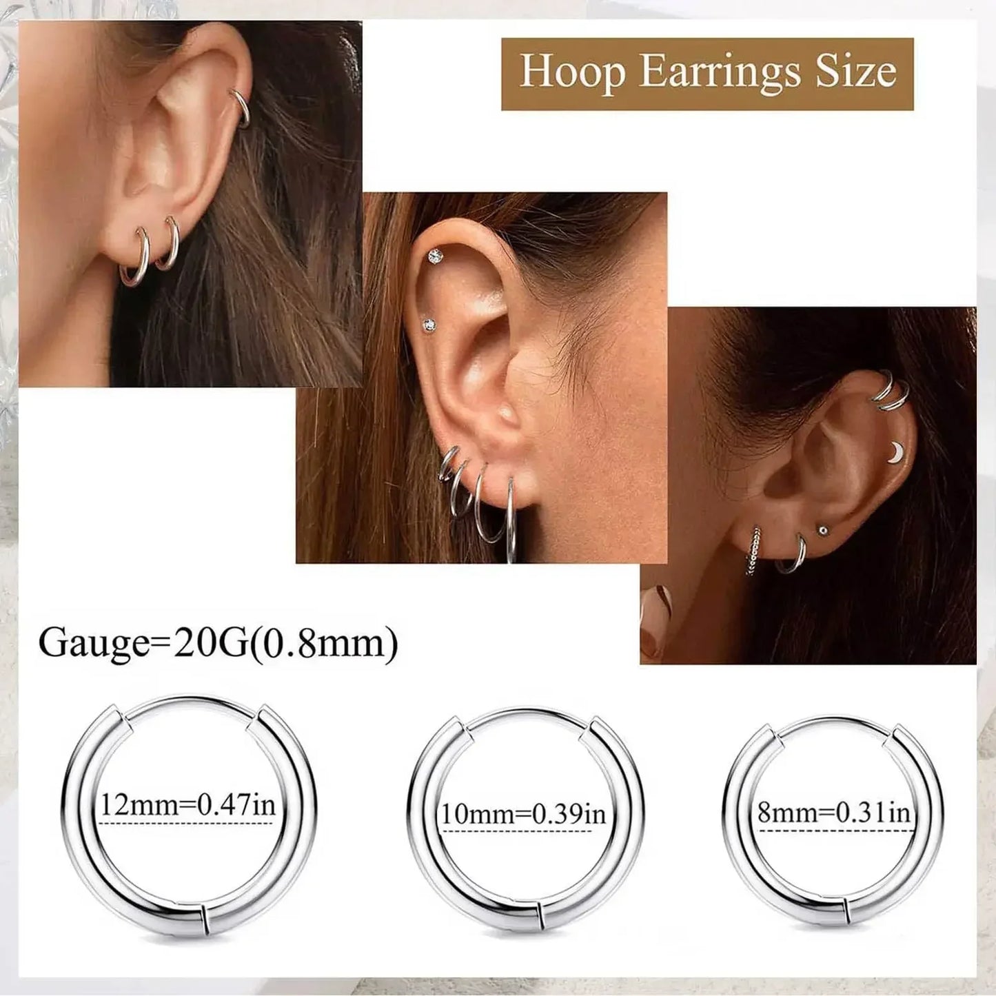 Set di 6 Paia di Orecchini per Piercing Multipli, Piccoli Orecchini a Cerchio, Orecchini a Perno con Zirconi, Opale e Perla per Donne