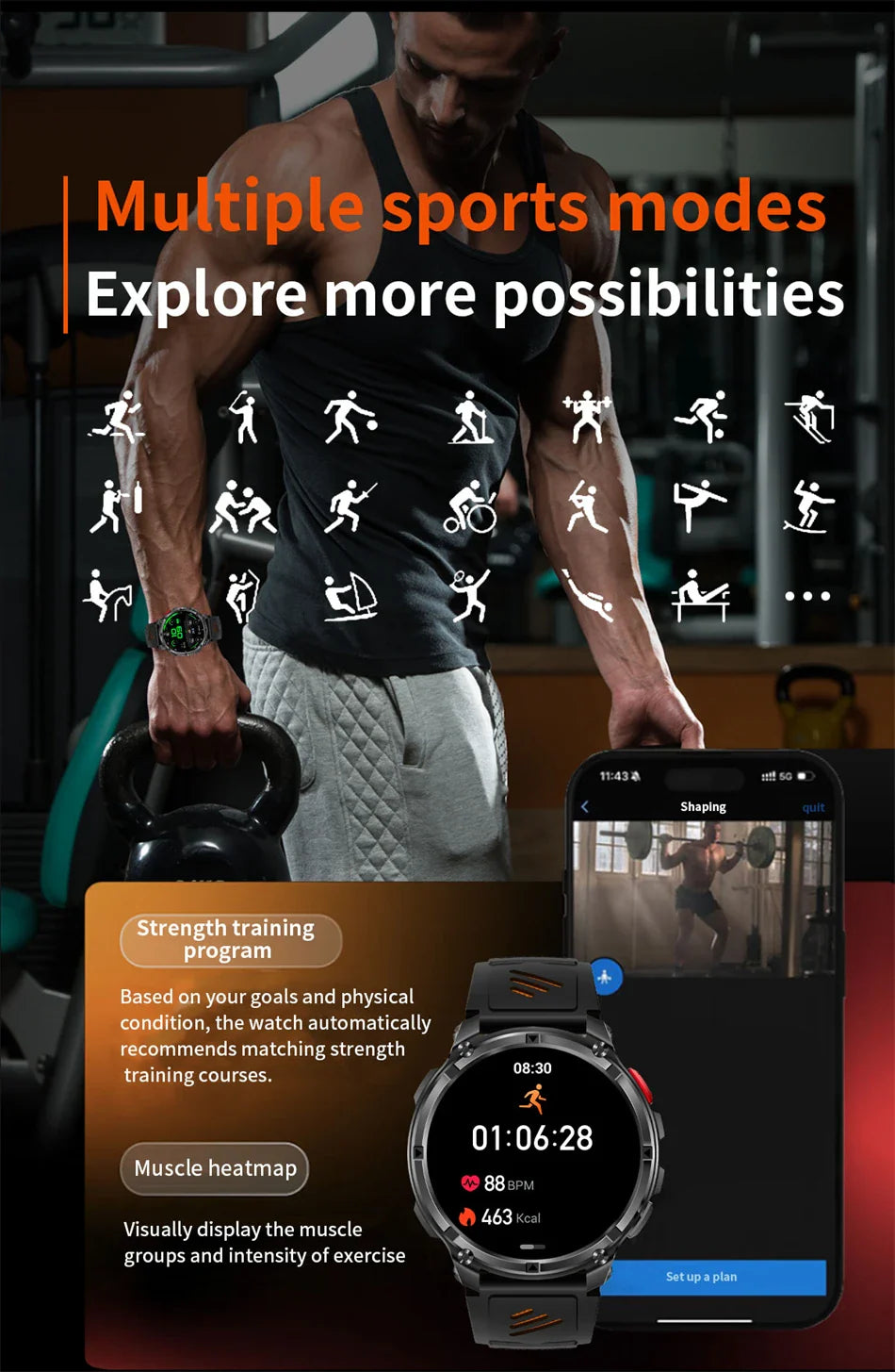 Nuovo T-Rex3 Ultra 1100mAh Batteria Smart Watch GPS Track Bussola IP69K Impermeabile Sport tracker All'aperto Militare Smartwatch