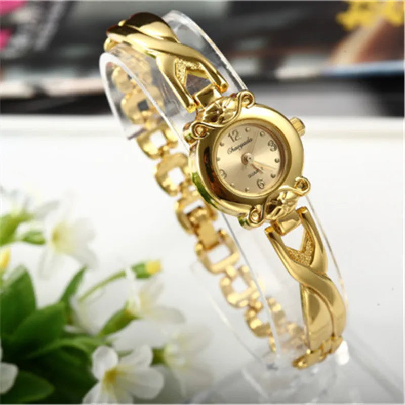 Orologio da polso dorato per donna Orologio da polso da donna di lusso con quadrante piccolo Orologio da donna al quarzo elegante in acciaio Regalo di moda reloj mujer