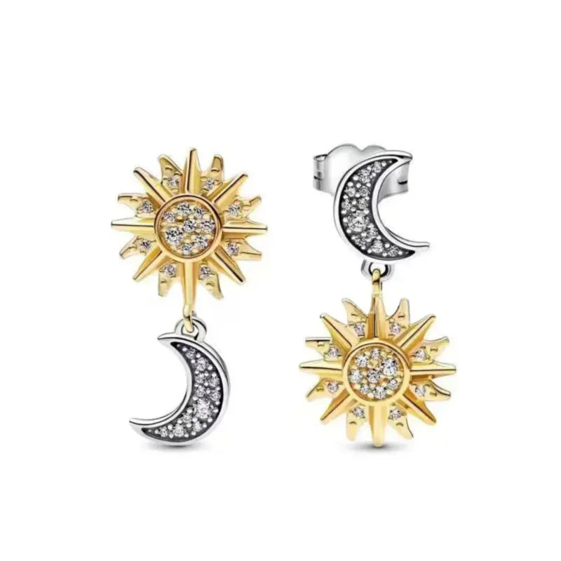 2025 Orecchini a cerchio in cristallo per le donne Orecchini gioielli Farfalla rosa Bule Moon Star Orecchini originali in argento sterling 925