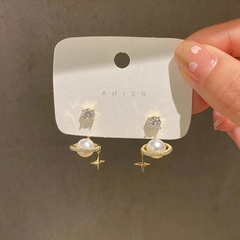 Gioielli in oro 14k di lusso Orecchini in oro reale Zircone Perla Twist Orecchini a bottone di lusso per le donne Brincos Pendientes Bijoux