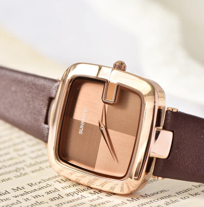 Elegante orologio da donna con movimento al quarzo in stile minimalista nordico ultrasottile con cinturino in vera pelle alla moda e confezione regalo