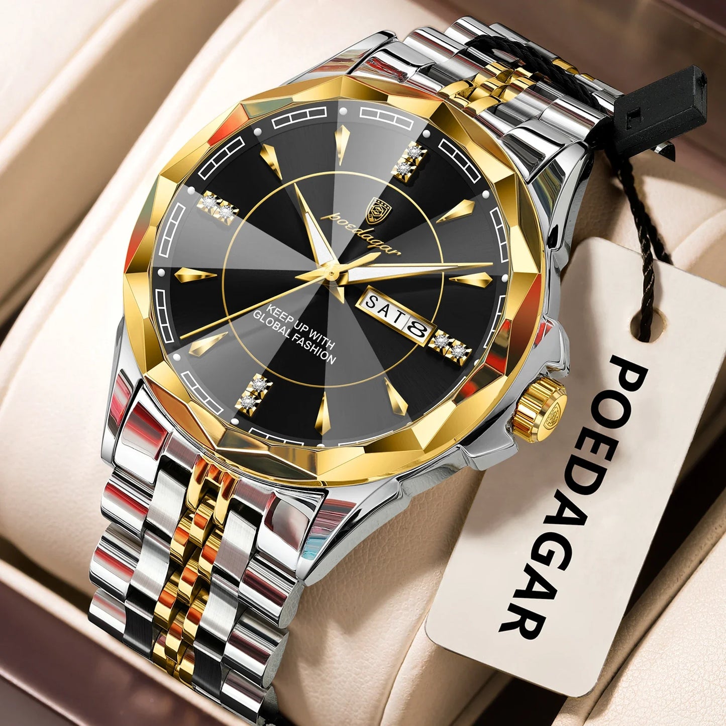 POEDAGAR Orologio da uomo di moda di lusso Top Business Impermeabile luminoso Data Settimana Orologi da uomo Orologio da polso da uomo in acciaio inossidabile al quarzo