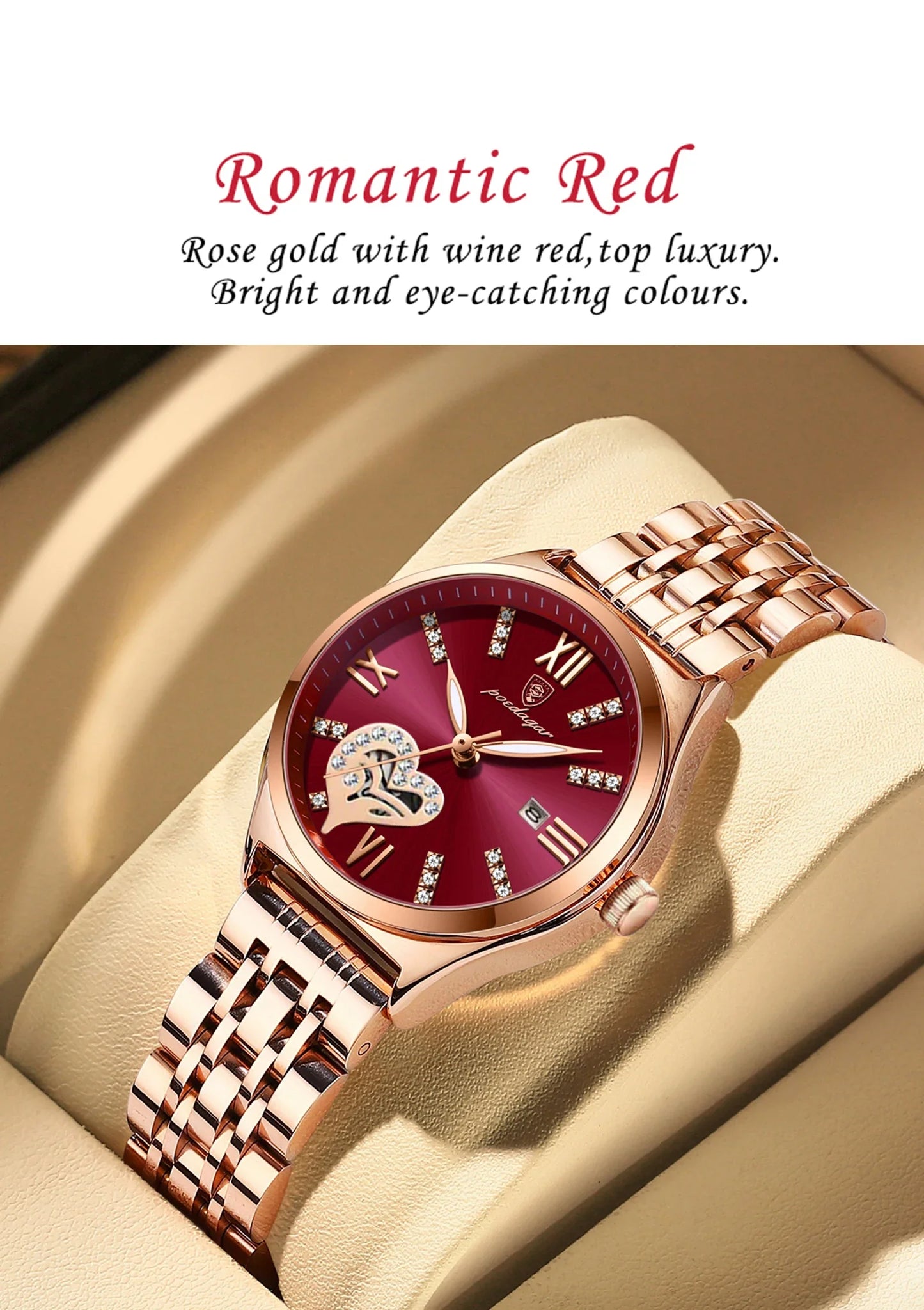 POEDAGAR Orologi di lusso da donna Orologio da donna impermeabile con data luminosa in acciaio inossidabile Orologio da polso da donna al quarzo alla moda elegante