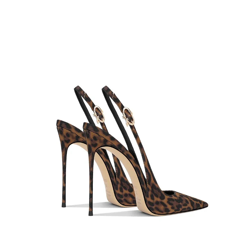 2025 Spring New Leopard Pattern Pointed French Luxury Small Comfortable Thin Heel Versatile High Heel Sandals for Women