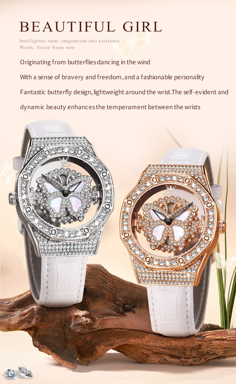 OLEVS 9996 Orologio Elegante di Lusso da Donna, Orologio al Quarzo Scheletrato, Impermeabile, con Quadrante Luminoso e Diamanti, Regalo Originale