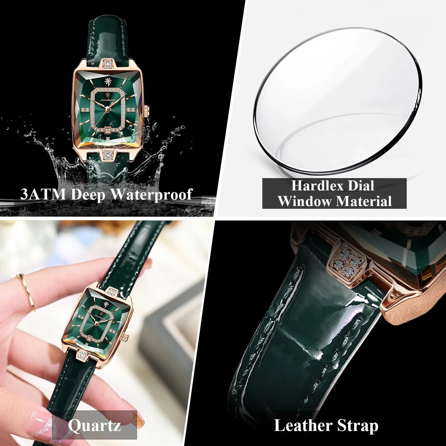 POEDAGAR Rettangolo Orologi da donna di lusso Impermeabile Data Orologio da donna in pelle Elegante orologio da polso da donna al quarzo moda Reloj regalo