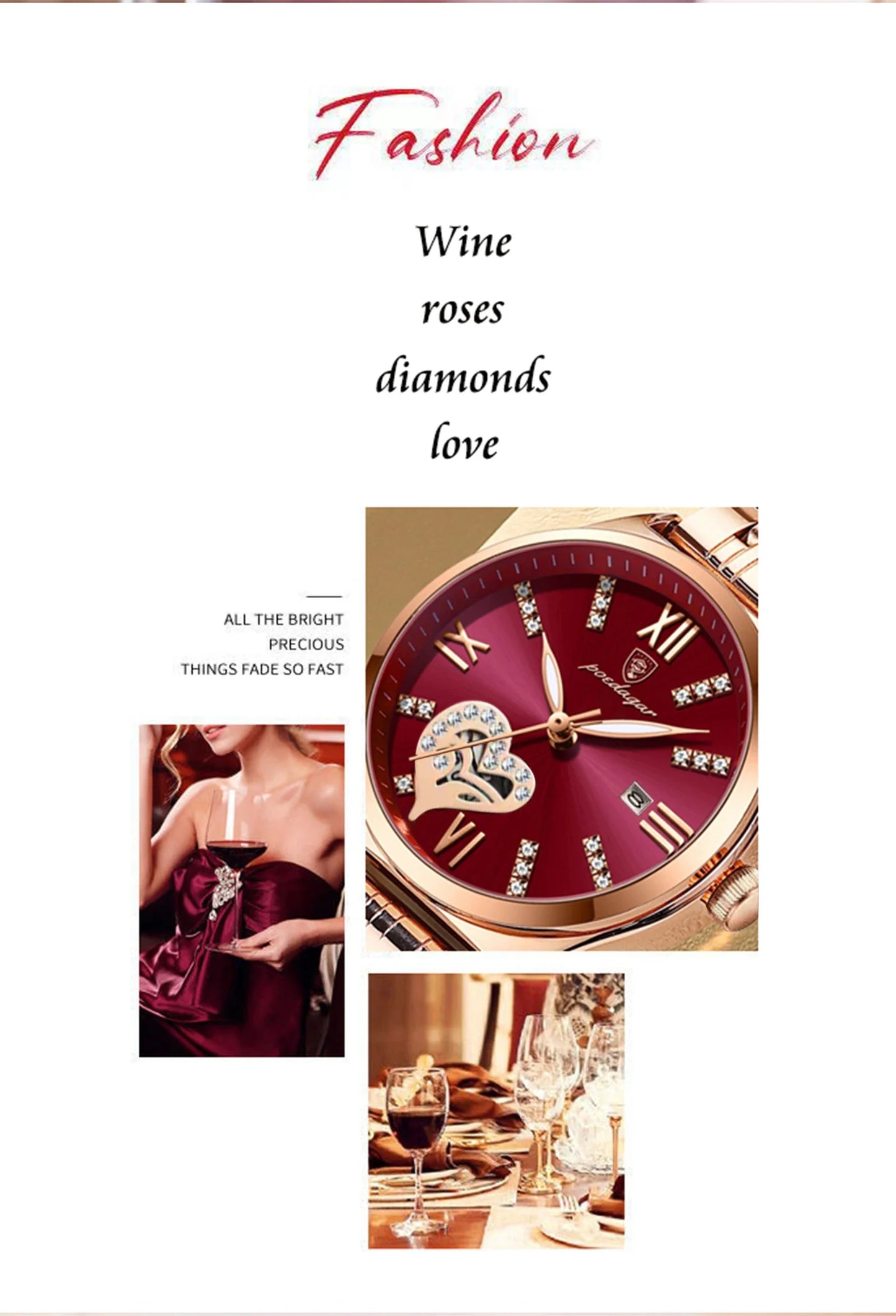 POEDAGAR Orologi di lusso da donna Orologio da donna impermeabile con data luminosa in acciaio inossidabile Orologio da polso da donna al quarzo alla moda elegante