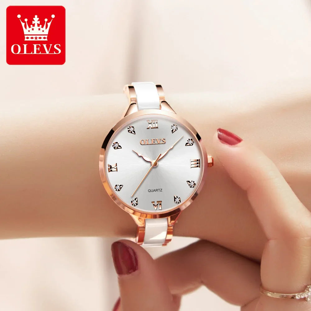 Orologio da donna OLEVS 5872, elegante orologio al quarzo con cinturino in ceramica e acciaio, impermeabile, per donna.