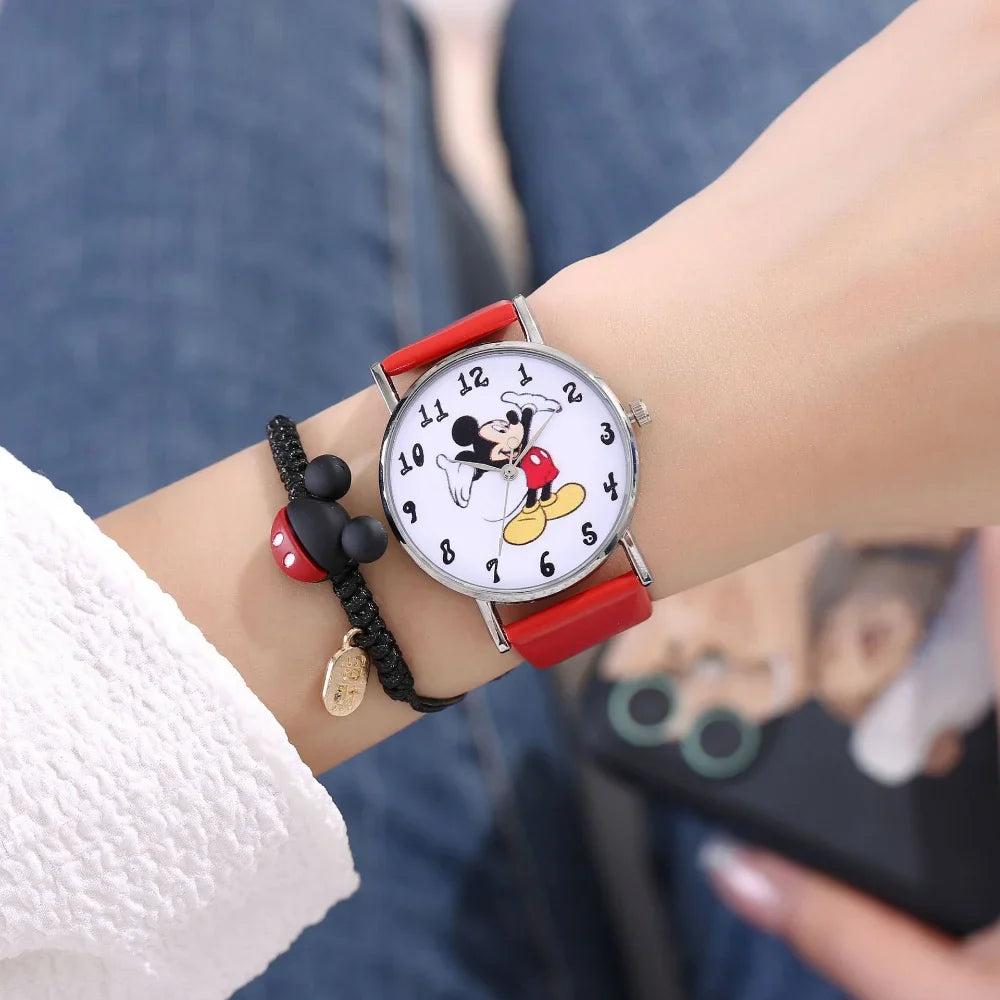 Nuovo set di braccialetti per orologi da donna Disney per bambini Confezione regalo Moda Topolino Orologi da cartone animato per bambini Bracciali da donna con scatola
