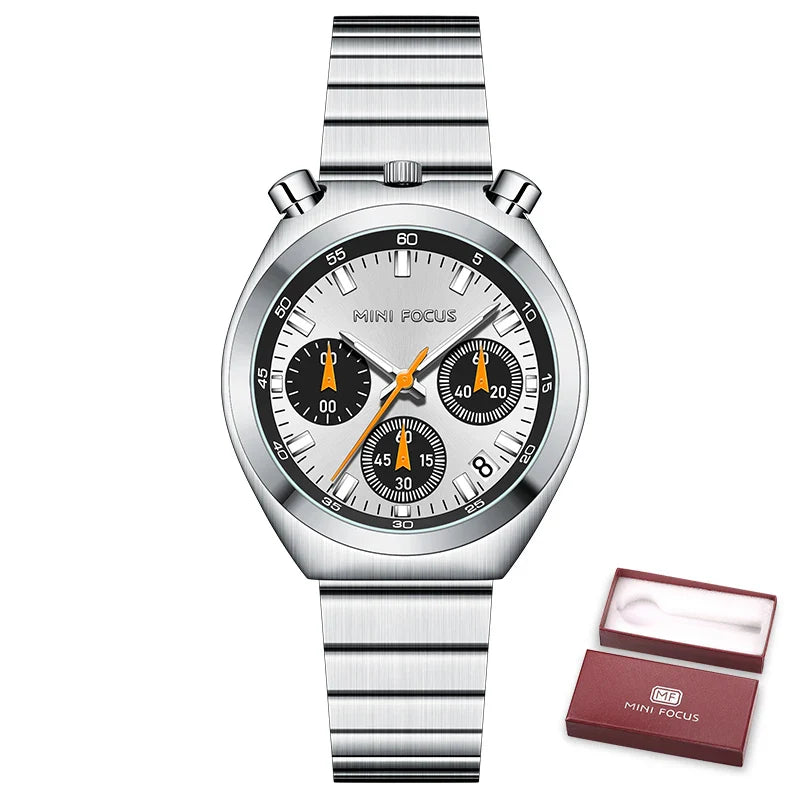 MINI FOCUS Orologio al quarzo verde argento per donna Orologio da polso cronografo con cinturino in acciaio inossidabile moda con lancette luminose Data 0491