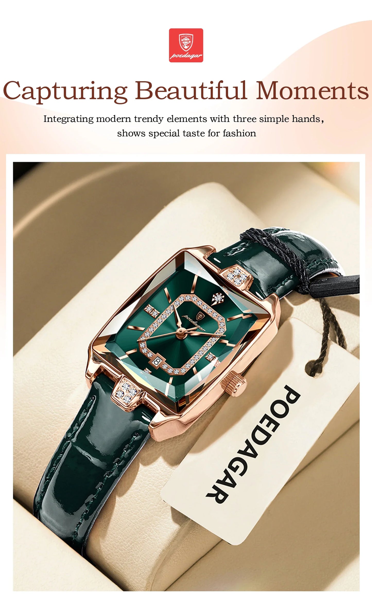POEDAGAR Rettangolo Orologi da donna di lusso Impermeabile Data Orologio da donna in pelle Elegante orologio da polso da donna al quarzo moda Reloj regalo