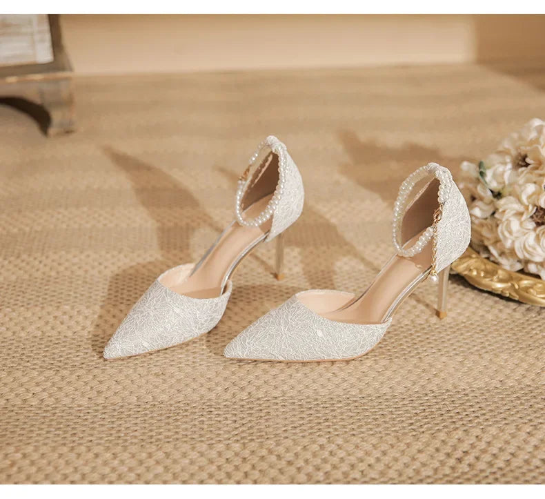 Size 31-43 Women High Heels Stiletto Heel Summer Lace Mesh Sweet Gold Silver Wedding Shoes