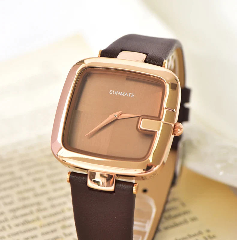 Elegante orologio da donna con movimento al quarzo in stile minimalista nordico ultrasottile con cinturino in vera pelle alla moda e confezione regalo
